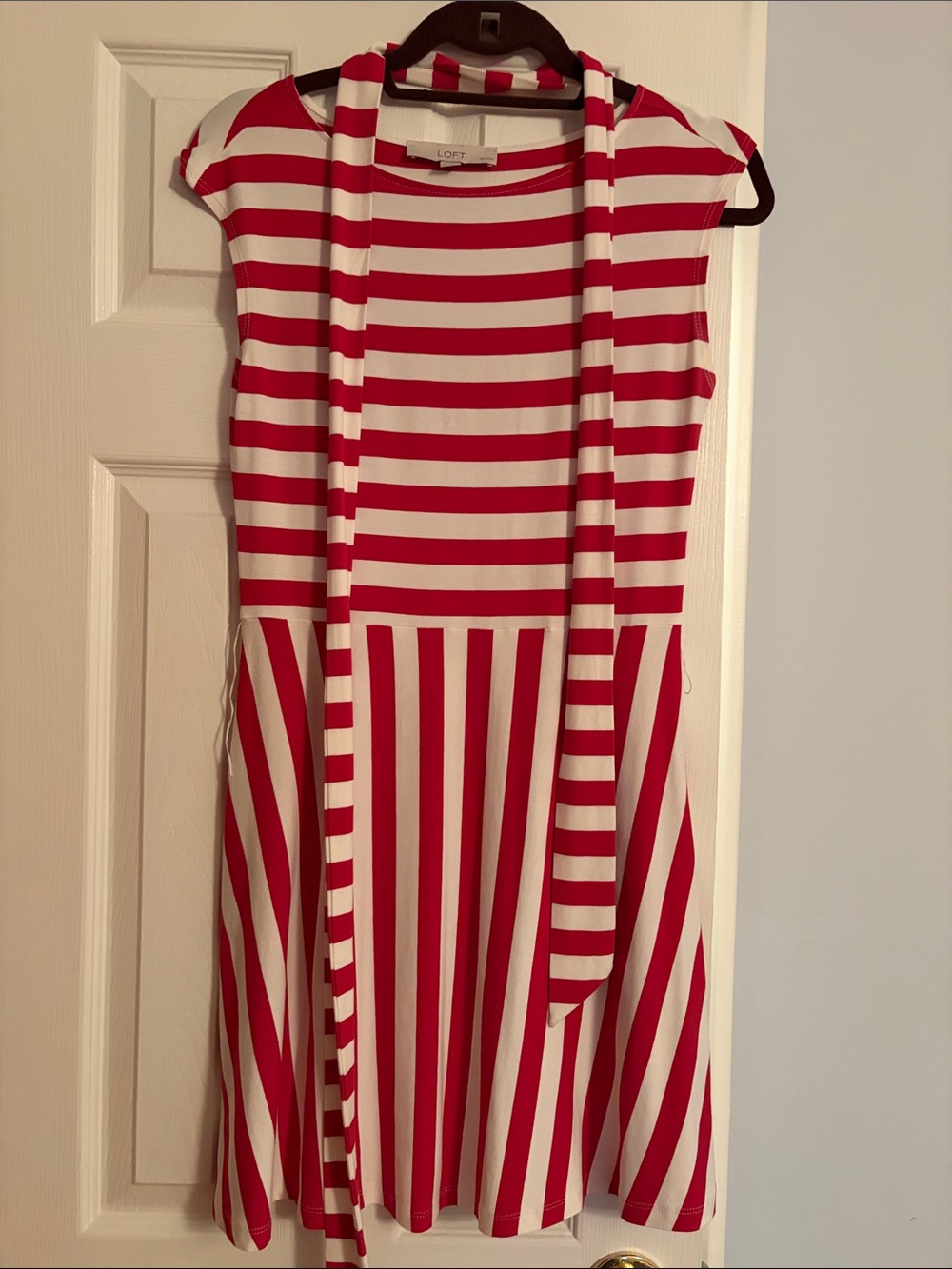LOFT Red & White Striped Sleeveless Fit-and-Flare Dress